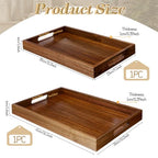 2 Pack Solid Acacia Wood Serving Trays with Handles, Rectangular Wooden Serving Platters, Decorative Servings Trays Set, Portable Ottoman Tray–Great for Lap &Couch, 16"+15"