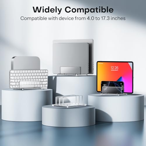 OMOTON Vertical Laptop Stand for Desk, Acrylic Dual Laptop Holder Desktop Clear Adjustable Dock for MacBook Pro Air, HP, All Gaming Laptops up to 17” (Clear, Dual Slot) - size: Dual-Clear