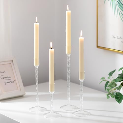 Glasseam Glass Candlestick Holders Clear: Taper Candle Holders Set of 4 Tall Candle Stick Candle Holder for Tapered Candles Decorative Candle Holders for Table Centerpiece Wedding Christmas Home Decor - color: Clear