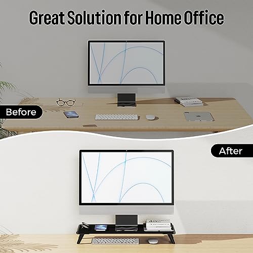 loukin Monitor Stand Riser for Desk, 22.4" x 8.3" Larger Computer Stand for Laptop, PC, Printer, Sturdy Desktop Computer Shelf with Non-Skid Rubber, Home Office (Black)