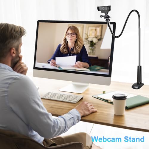 Webcam Stand for Desk, Flexible Gooseneck Webcam Mount Holder Arm with Phone Holder, Web Cam Stand Computer Camera Desk Mount for Logitech C922 C930e C920S C920 C615 C960 C920x BRIO 4K NexiGo N60