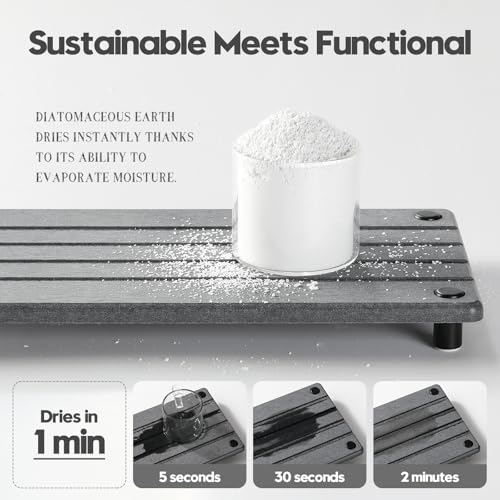 Razborci Instant Dry Sink Caddy Kitchen Sink Organizer, Quick Drying Stone Tray Diatomite Sponge Holder Soap Dish, Bathroom Countertop Fast Dry Water Absorbing Vanity Rack, Dark Gray,12" x 5" - color: 1. Charcoal, size: 12" x 5" x 1"