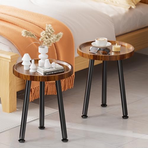 Ekisemio Plant Stand Outdoor Indoor, Mid Century Wood Side Table with Walnut Finish & Raised Edge, Modern Small End Table for Living Room (12.5"x18")