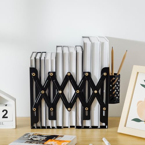 Adjustable Book Ends for Heavy Books, Metal Expandable Bookends for Shelves, Book Organizer Stopper Holder for Desk, Kids Room, Classroom, Office, Library (Black) - color: Black