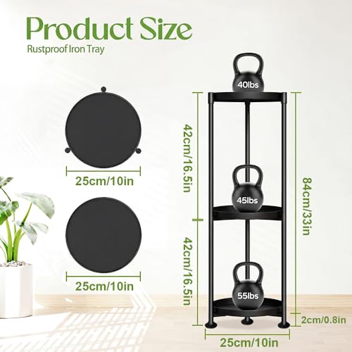 SYQ 3 Tier Plant Stand Indoor Outdoor - 34'' Extra-Tall Metal Plant Stands for Potted Plants Multiple Tiered Plant Shelf Vertical Black Iron Planter Rack Large Flower Pot Holder Table for Patio Corner