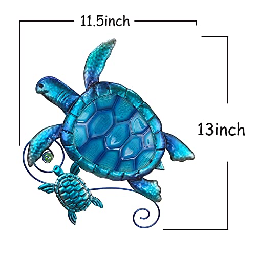 JOYBee Metal Sea Turtle Wall Art Decor Outdoor Indoor Nautical Hanging Art Blue Green Stained Glass Decorative Sculpture for Garden Pool Patio Balcony Kitchen or Bathroom(12.5 * 11inch) - color: Turtel