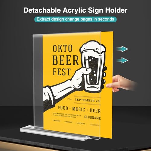 Relx 12 Pack Acrylic Sign Holder 8.5 x 11, Vertical T Shape Plastic Sign Holder with Base, Double-Sided Clear Tabletop Plexiglass Flyer Stands for Restaurant Office Store Home Picture Frame Display - color: 12pack