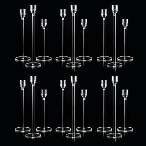 Vincidern 18pcs Acrylic Candle Holders Centerpieces for Table, Taper Candle Holder for Table Centerpieces, Wedding, Valentine, Dining Room Decorations, Clear Candlestick Holder Set - color: Clear-18pcs