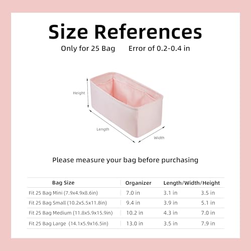 DGAZ Silk Purse Organizer Insert Fits Chanel 25 Handbags，Silky Smooth Bag Organizer，Luxury Handbag & Tote Shaper(Pink,Medium) - color: Pink, size: Medium