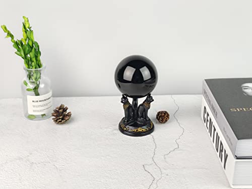 Bast Bastet Cats Crystal Ball Stand Sphere Display, Natural Healing Feng Shui Glass Orb Holder Base Statue Decoration, for 40mm-80mm Ball - style: Bast Cat