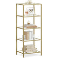 VASAGLE Bookcase, 5-Tier Bookshelf, Slim Shelving Unit for Bedroom, Bathroom, Home Office, Tempered Glass, Steel Frame, Metallic Gold ULGT029A01 - color: Metallic Gold, size: 5 Tiers (15.7"W x 49"H)