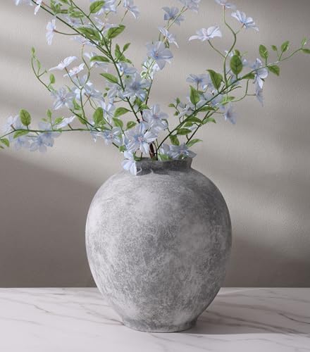 Starttag Large Ceramic Vase, 9.8 inch Rustic Farmhouse Flowers Vase for Home Decor, Sandstone Texture Round Pottery Tall Vase Indoor for Table Living Room Decor, Grey - color: Gray