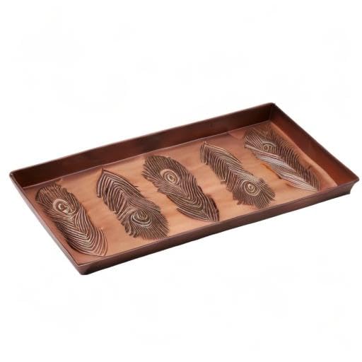 HF by LT Peacock Feather Pattern Metal Boot Tray, 30 x 13 inches, Antique Copper Finish - color: Peacock Feather Pattern, Antique Copper Finish