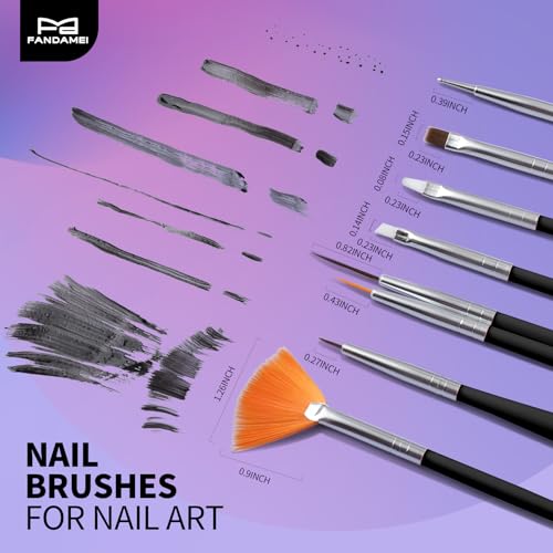 FANDAMEI Nail Art Tools, Nail Brush, 15 PCS Nail Art Brushes, 5 PCS Nail Dotting Tool, Nail Stand, Nail Holder For Painting Nails, Nail Tools, Nail Design Tools, Black - color: Black