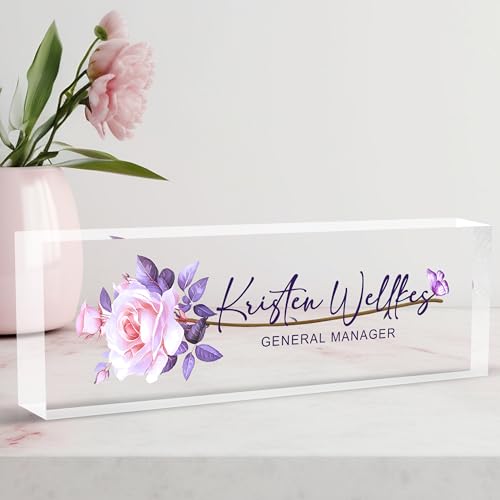 Custom Personalized Name Plate - Office Desk Decor for Women & Men, Employee Appreciation Gifts - color: Butterfly 2