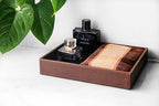 Vixdonos Leather Valet Tray Rectangular Catchall Tray Counter Organizer for Key,Jewelry,Perfume,Glasses and Watches(Brown) - color: Brown