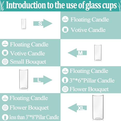 Set of 16 Pcs Glass Cylinder Vases for Centerpieces with 24 Pcs White Floating Candles for Centerpieces Glass Candle Holder for Table Shelf Wedding Party Home Decor (4"+6"+8"+10") - size: 16 SET