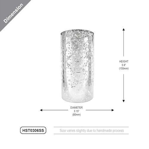 WGVI Hurricane Candle Holder Sleeve, W: 3", Ht: 6", Silver Speckled Glass Cylinder Open Both Ends, Chimney Tube Shade, 1 Piece - size: 3x6"H