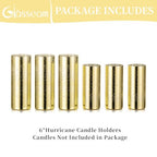 Glasseam Mercury Gold Candle Holders, Set of 6 Glass Hurricane Candle Holder, Glitter Pillar Candle Holder for Table, Modern Cylinder Vases for Centerpieces Wedding Dining Christmas Decorations