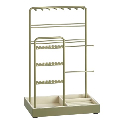 SONGMICS Jewelry Holder, Jewelry Organizer, Jewelry Display Stand with Metal Frame, Velvet Tray, Necklace Earring Bracelet Holder, for Studs, Rings, Gift Idea, Laurel Green UJJS021C02 - color: Laurel Green
