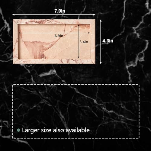 Natural Small Marble Vanity Tray, Luxury Stone Organizer for Bathroom & Kitchen | Holds Soap Dispenser, Jewelry, Perfume | Non-Resin, Non-Ceramic Décor - color: Pink, size: 7.9" x 4.3" x 0.8"