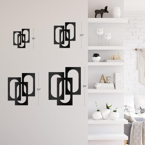 SIGNLEADER Metal Wall Decor Interlocking Abstract Geometric Minimalist Modern Luxury Wall Sculpture Hangings 3D Statue Home Decoration for Living Room, Bedroom, Bathroom, Kitchen, Fireplace, Office - 18" Black - color: Gry29-2405-m29, size: 18" Black