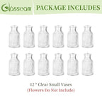 Glasseam Glass Bud Vases for Centerpieces: Clear Small Mini Flower Vase Set of 12 for Wedding Party Decorations - 3.7" Cute Tiny Bulk Table Centerpieces for Modern Baby Shower Bridal Florist Decor