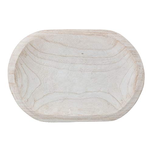 Bloomingville Hand-Carved Paulownia Wood Bowl with Whitewashed Finish - color: White