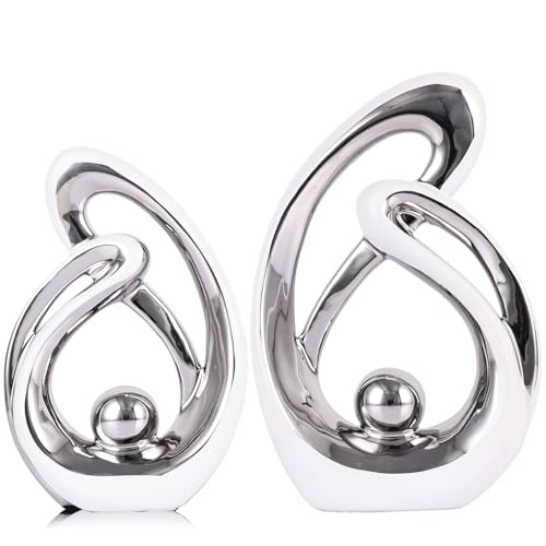 Home Decor Accent,Porcelain Art Mid Century Bookshelf Decorations,Gold Centerpieces for Tables,Abstract Ceramic Statue Sculpture for Coffee Table Mantel Tv Stand Centerpieces (White Silver, Small) - color: White Silver, size: Small