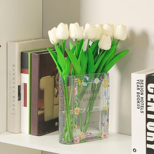 Glass Book Vase, Clear Book Vase for Flowers, Unique Flower Vase, Modern Book Shaped Vases for Bedroom, Living Room, Office, Coffee Table, Bookshelf(Garden) - color: Sg, size: Glass-7.8"
