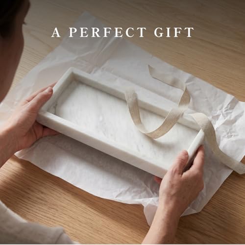 Bey-Berk Atticus Marble Bath Tray (White), 14.25" x 3.75" x 4", Genuine Stone Vanity Organizer - color: White