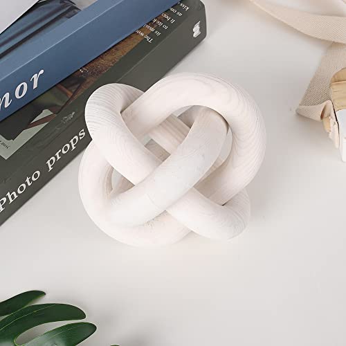Jlong Wood Knot Decor, 3-Link Wood Chain Link Coffee Table Decor, Small Shelf Decor Accents, Hand Carved Modern Farmhouse Boho Wooden Knot Decorative Chain Wood Decor for Living Room Bedroom Office - color: White