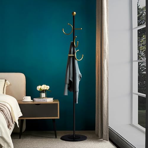 BUZUYE Modern Coat rack with marble base,Coat rack freestanding heavy duty with gold hooks,Entryway coat rack stand Coat Tree freestanding coat hanger stand for Hanging Clothes, Hats, Bags - style: Earring hook