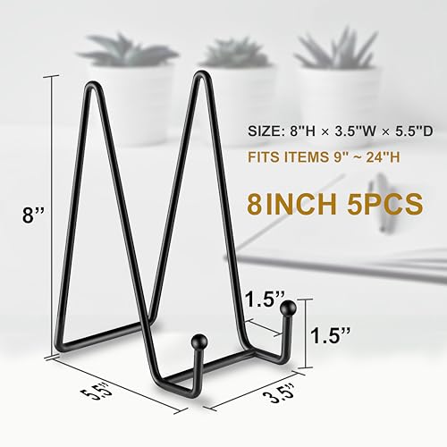 Hoewina 5 Pack 8 Inch Plate Stands for Display, Plate Holder Display Stands, Metal Frame holder stand for Book, Picture, Decorative Plate, Photo and Platter, Tabletop Art
