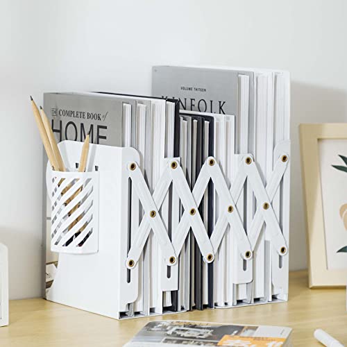 Adjustable Book Ends for Heavy Books, Metal Expandable Bookends for Shelves, Book Organizer Stopper Holder for Desk, Kids Room, Classroom, Office, Library (White) - color: White
