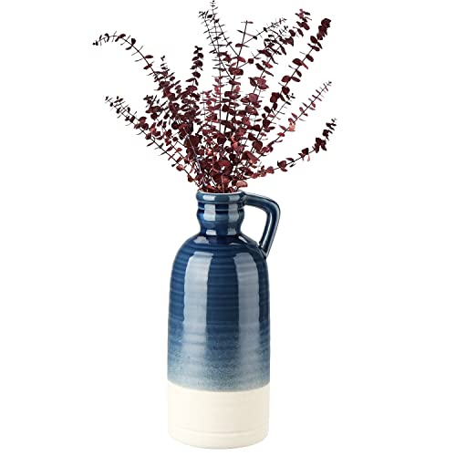 12.5" Blue Ceramic Vase for Home Decor Large Decorative Vase Boho Pottery Bud Vase for Flowers Rustic Farmhouse Tall Single Flower Vase for Centerpieces Pampas Grass - color: Blue