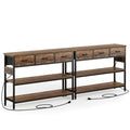 Lulive 2 Pack Entryway Tables with Power Outlets, Console Table with 3 Fabric Drawers, Sofa Table for Living Room, Hallway, Couch, Foyer, Height Adjustable - color: Rustic Brown, size: 2-Pack 43 inches