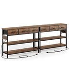 Lulive 2 Pack Entryway Tables with Power Outlets, Console Table with 3 Fabric Drawers, Sofa Table for Living Room, Hallway, Couch, Foyer, Height Adjustable - color: Rustic Brown, size: 2-Pack 43 inches