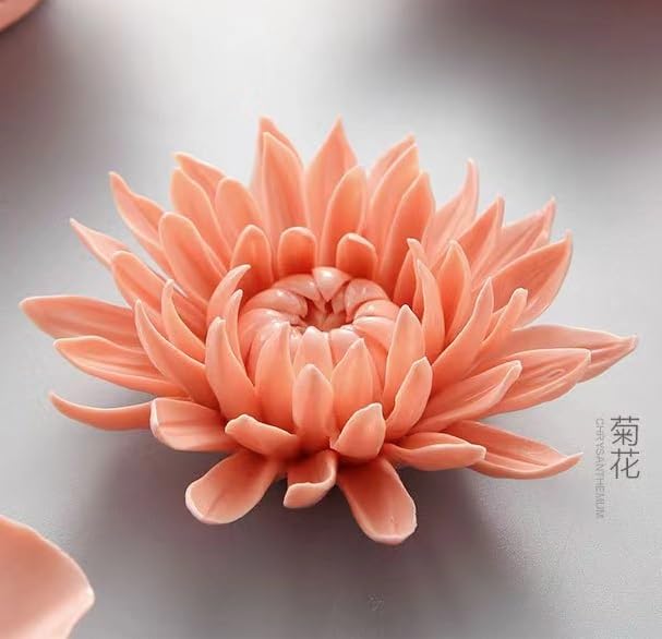 AMERRY 3.35" Ceramic 3D Flower Wall Art, Porcelain Chrysanthemum Wall Decor for Home Office Decor (Orange Pink) - color: Pink