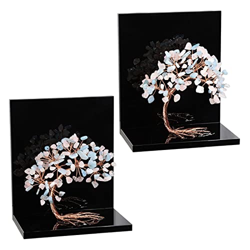 rockcloud Set of 2 Aquamarine and Rose Quartz Crystal Tree Acrylic Decorative Bookends, L-Shaped Heavy Duty Book Ends to Hold Books for Home Office Shelves, Blue&Pink - color: Blue&pink