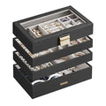 SONGMICS Stackable Jewelry Trays, 4-Tier Jewelry Box, Drawer Jewelry Organizer, with Glass Lid, Removable Dividers, for Vanity Table, 6.7 x 11 x 7.2 Inches, Gift Idea, Ink Black UJBC164B01 - color: Ink Black