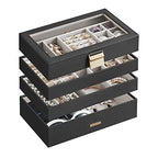 SONGMICS Stackable Jewelry Trays, 4-Tier Jewelry Box, Drawer Jewelry Organizer, with Glass Lid, Removable Dividers, for Vanity Table, 6.7 x 11 x 7.2 Inches, Gift Idea, Ink Black UJBC164B01 - color: Ink Black