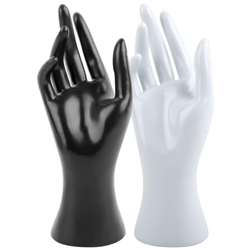 Framendino, Female Mannequin Hand Jewelry Display Holder Stand for Bracelet Necklace Ring Plastic (Black & White, 2 Pack) - color: Black & White, size: 2 Pack
