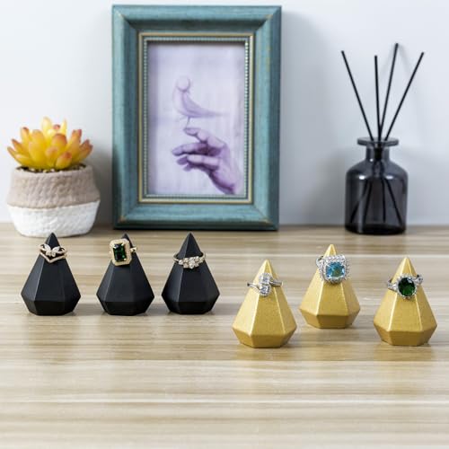 MyGift 2 Inch Small Cone Ring Holder, Art Deco Matte Black and Metallic Gold Geometric Ring Holders, Decorative Diamond Shaped Jewelry Storage Display Stands, 6 Piece Set - color: Black / Gold