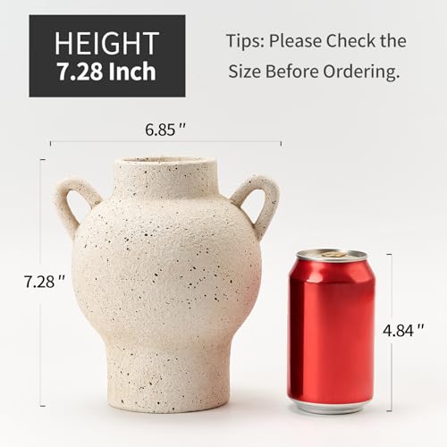 LUKA Antique Ceramic Vase with 2 Handle,7.28 inches Rustic Vase Minimalist Decor, Decorative Vases for Home Decor, Table, Living Room, Shelf, Christmas Decoration(Medium,White) - color: M-white(7.28 In)