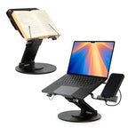 3-in-1 Adjustable Laptop Stand, Book Stand, and Phone Holder - 360° Rotating Display for All Laptops - 2–21" Height for Ergonomics - Office Desk Accessories - Stylish - Patented - Sky Black