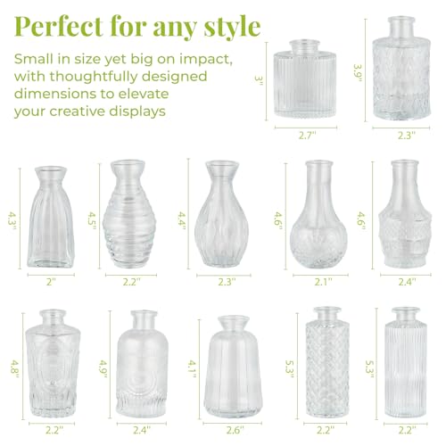12 Pack Bud Vase in Bulk - BEAHOT Clear Flower Vases for Wedding Decorations, Glass Vase for Table Decorations, Small Vase for Home, Mother's Day, Centerpieces, Party, Office (Clear) - color: Clear
