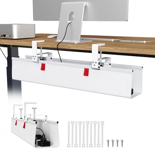 Univivi No Drill Under Desk Cable Management Tray, 28" Cord Organizer for Table, Clamp/Screw Mount Desk Cable Management, Premium Fabric Cable Management Tray for Office, Home - color: White, size: 28"L x 5.5"W