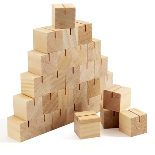 30Pcs 1.2x1.2 Inches Wood Table Number Stands, Wood Place Card Holders, Picture Holder Acrylic Sign Holdersr for Wedding, Ceremony, Birthday, Party, Home Decoration, Events - size: 1.2" 30pcs