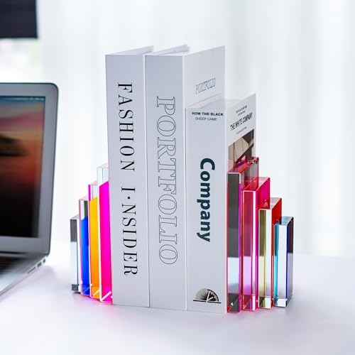 6Lbs Heavy Crystal Bookends Square Geometric Crystal Bookends Decorative Bookends for Shelves Stylish Book Stoppers for Heavy-Duty Use Non Skid Sturdy(1 Pair,Colorful) - color: Square